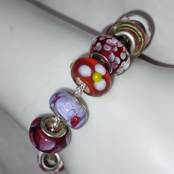 Pandora-style Art Glass Charm Bead Bracelet - Picture 3 of 7